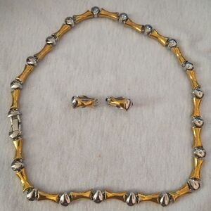 Gold and Silver toned Bamboo Necklace and Earrings Set